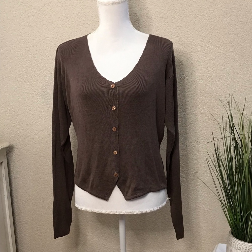 Vintage WinterSilks mocha brown lightweight sweater 100% silk cardigan sz M